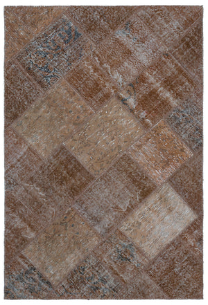 Brown Over Dyed Patchwork Unique Rug 3'11'' x 5'11'' ft 120 x 180 cm