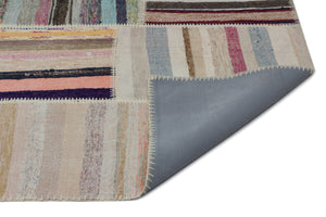 Striped Over Dyed Kilim Patchwork Unique Rug 6'2'' x 9'2'' ft 188 x 280 cm
