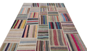 Striped Over Dyed Kilim Patchwork Unique Rug 6'2'' x 9'2'' ft 188 x 280 cm