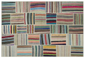 Striped Over Dyed Kilim Patchwork Unique Rug 6'2'' x 9'2'' ft 188 x 280 cm