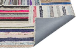Striped Over Dyed Kilim Patchwork Unique Rug 6'3'' x 9'2'' ft 190 x 280 cm