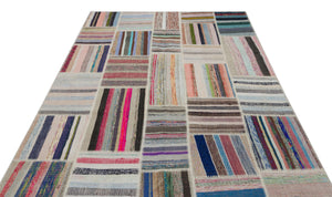 Striped Over Dyed Kilim Patchwork Unique Rug 6'3'' x 9'2'' ft 190 x 280 cm