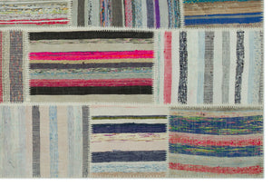Striped Over Dyed Kilim Patchwork Unique Rug 6'3'' x 9'2'' ft 190 x 280 cm