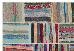Striped Over Dyed Kilim Patchwork Unique Rug 6'3'' x 9'1'' ft 190 x 278 cm