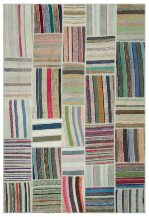 Striped Over Dyed Kilim Patchwork Unique Rug 6'3'' x 9'2'' ft 190 x 280 cm