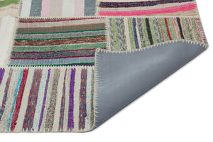 Striped Over Dyed Kilim Patchwork Unique Rug 6'3'' x 9'2'' ft 190 x 280 cm