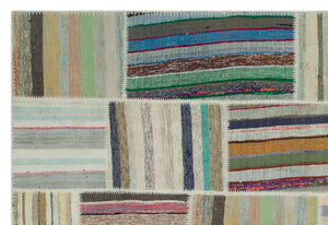 Striped Over Dyed Kilim Patchwork Unique Rug 6'3'' x 9'2'' ft 190 x 280 cm