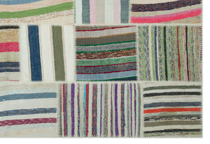 Striped Over Dyed Kilim Patchwork Unique Rug 6'3'' x 9'2'' ft 190 x 280 cm
