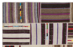 Striped Over Dyed Kilim Patchwork Unique Rug 5'3'' x 7'7'' ft 160 x 230 cm