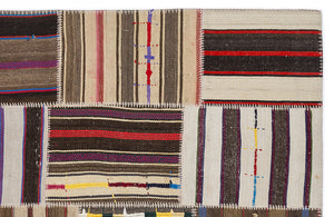Striped Over Dyed Kilim Patchwork Unique Rug 5'3'' x 7'7'' ft 160 x 230 cm