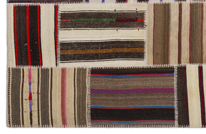 Striped Over Dyed Kilim Patchwork Unique Rug 5'3'' x 7'7'' ft 160 x 230 cm
