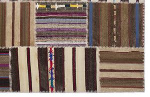 Striped Over Dyed Kilim Patchwork Unique Rug 5'3'' x 7'7'' ft 160 x 230 cm