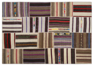 Striped Over Dyed Kilim Patchwork Unique Rug 5'3'' x 7'7'' ft 160 x 230 cm