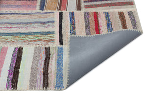 Striped Over Dyed Kilim Patchwork Unique Rug 6'3'' x 9'0'' ft 190 x 275 cm