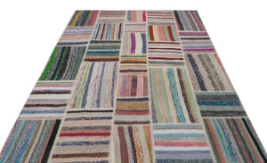 Striped Over Dyed Kilim Patchwork Unique Rug 6'3'' x 9'0'' ft 190 x 275 cm