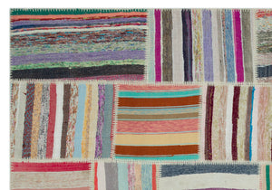 Striped Over Dyed Kilim Patchwork Unique Rug 6'3'' x 9'0'' ft 190 x 275 cm