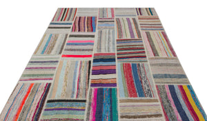 Striped Over Dyed Kilim Patchwork Unique Rug 6'3'' x 9'1'' ft 190 x 278 cm