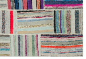 Striped Over Dyed Kilim Patchwork Unique Rug 6'3'' x 9'1'' ft 190 x 278 cm