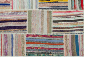 Striped Over Dyed Kilim Patchwork Unique Rug 6'2'' x 9'1'' ft 188 x 278 cm