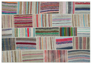 Striped Over Dyed Kilim Patchwork Unique Rug 6'2'' x 8'11'' ft 189 x 273 cm