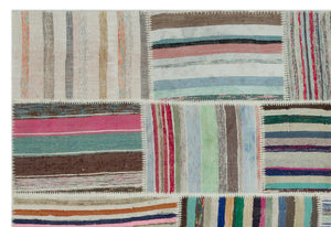 Striped Over Dyed Kilim Patchwork Unique Rug 6'3'' x 9'1'' ft 190 x 277 cm