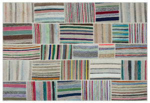 Striped Over Dyed Kilim Patchwork Unique Rug 6'3'' x 9'1'' ft 190 x 277 cm