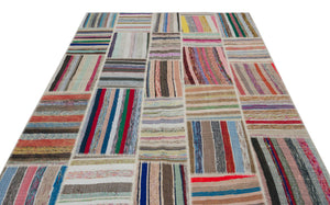 Striped Over Dyed Kilim Patchwork Unique Rug 6'3'' x 9'2'' ft 190 x 280 cm