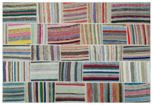 Striped Over Dyed Kilim Patchwork Unique Rug 6'3'' x 9'2'' ft 190 x 280 cm
