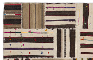 Striped Over Dyed Kilim Patchwork Unique Rug 5'3'' x 7'7'' ft 160 x 230 cm