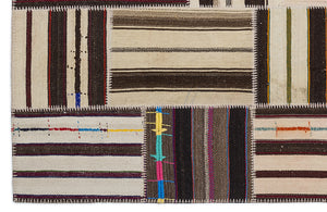 Striped Over Dyed Kilim Patchwork Unique Rug 5'3'' x 7'7'' ft 160 x 230 cm