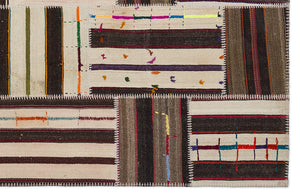 Striped Over Dyed Kilim Patchwork Unique Rug 5'3'' x 7'7'' ft 160 x 230 cm