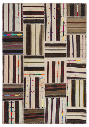Striped Over Dyed Kilim Patchwork Unique Rug 5'3'' x 7'7'' ft 160 x 230 cm
