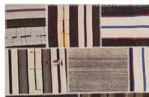 Striped Over Dyed Kilim Patchwork Unique Rug 5'3'' x 7'7'' ft 160 x 230 cm