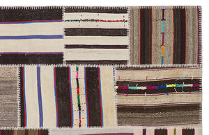 Striped Over Dyed Kilim Patchwork Unique Rug 5'3'' x 7'7'' ft 160 x 230 cm