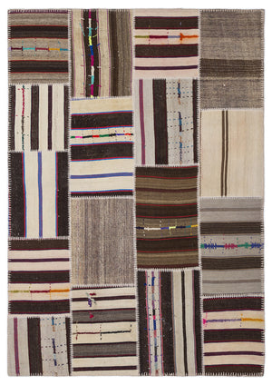 Striped Over Dyed Kilim Patchwork Unique Rug 5'3'' x 7'7'' ft 160 x 230 cm