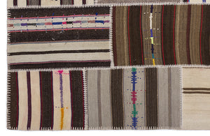 Striped Over Dyed Kilim Patchwork Unique Rug 5'3'' x 7'7'' ft 160 x 230 cm