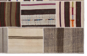 Striped Over Dyed Kilim Patchwork Unique Rug 5'3'' x 7'7'' ft 160 x 230 cm