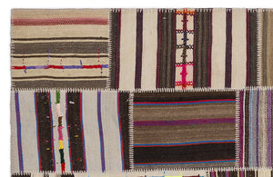 Striped Over Dyed Kilim Patchwork Unique Rug 5'3'' x 7'7'' ft 160 x 230 cm