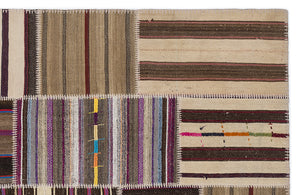 Striped Over Dyed Kilim Patchwork Unique Rug 5'3'' x 7'7'' ft 160 x 230 cm
