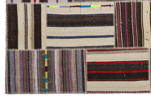 Striped Over Dyed Kilim Patchwork Unique Rug 5'3'' x 7'7'' ft 160 x 230 cm