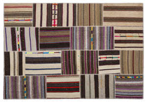 Striped Over Dyed Kilim Patchwork Unique Rug 5'3'' x 7'7'' ft 160 x 230 cm