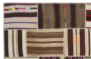 Striped Over Dyed Kilim Patchwork Unique Rug 5'3'' x 7'7'' ft 160 x 230 cm