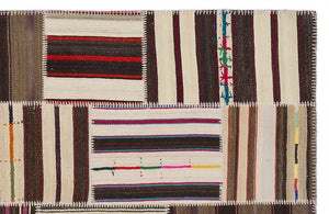 Striped Over Dyed Kilim Patchwork Unique Rug 5'3'' x 7'7'' ft 160 x 230 cm