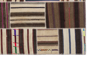 Striped Over Dyed Kilim Patchwork Unique Rug 5'3'' x 7'7'' ft 160 x 230 cm