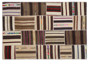 Striped Over Dyed Kilim Patchwork Unique Rug 5'3'' x 7'7'' ft 160 x 230 cm