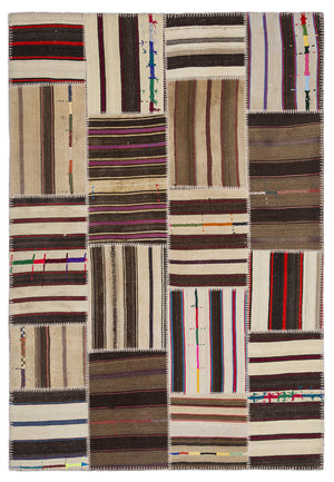 Striped Over Dyed Kilim Patchwork Unique Rug 5'3'' x 7'7'' ft 160 x 230 cm