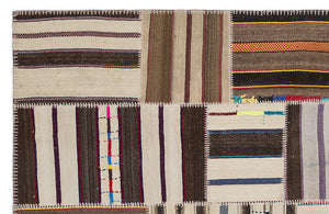 Striped Over Dyed Kilim Patchwork Unique Rug 5'3'' x 7'7'' ft 160 x 230 cm
