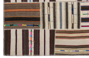 Striped Over Dyed Kilim Patchwork Unique Rug 5'3'' x 7'7'' ft 160 x 230 cm