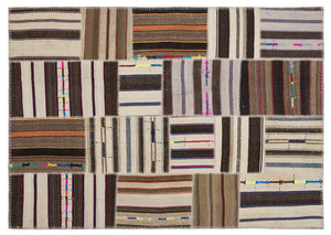 Striped Over Dyed Kilim Patchwork Unique Rug 5'3'' x 7'7'' ft 160 x 230 cm
