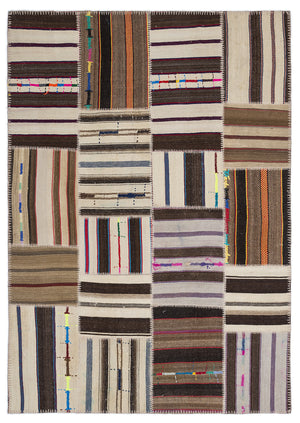 Striped Over Dyed Kilim Patchwork Unique Rug 5'3'' x 7'7'' ft 160 x 230 cm
